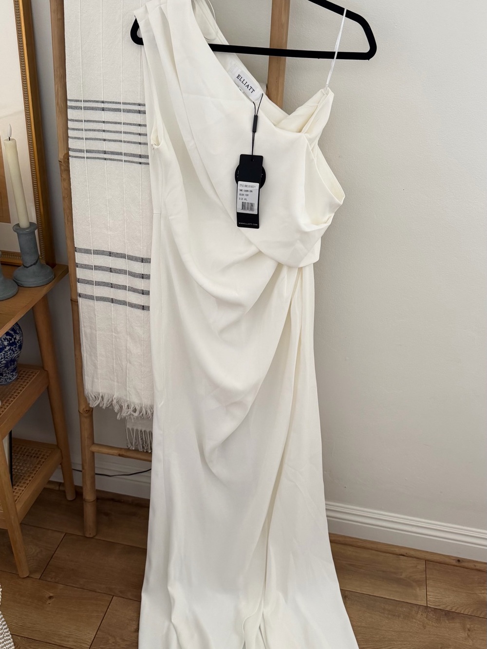 ELLIATT Isadora Ivory Draped One-Shoulder Dress